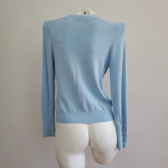 Zara V Neck Knit Button Up Cardigan Baby Blue Rhinestone Button NEW Preppy - Picture 2 of 10